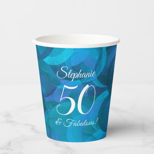 Elegant Ocean Blue 50 en Fabulous Birthday Party Papieren Bekers (Voorkant)