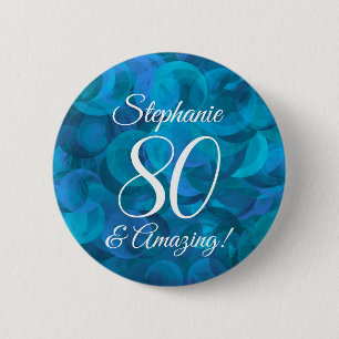 Elegant Ocean Blue 80 en Amazing Birthday Ronde Button 5,7 Cm