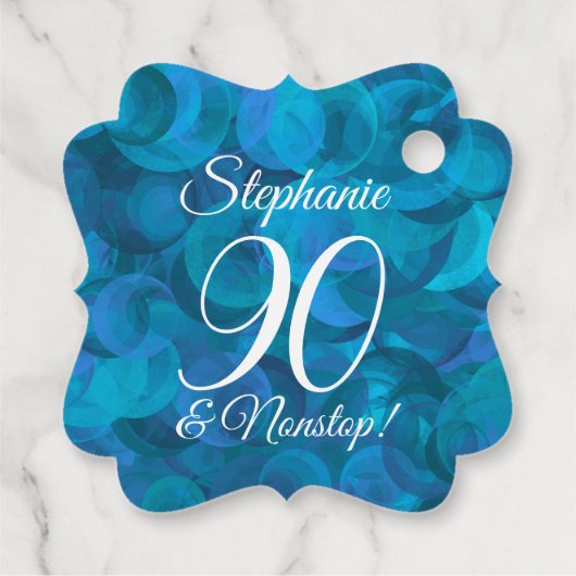 Elegant Ocean Blue 90 en Amazing Birthday Party Bedankjes Labels (Achterkant)