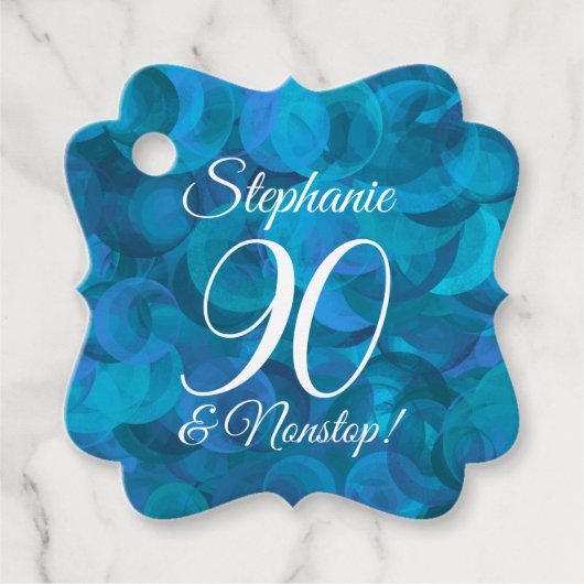 Elegant Ocean Blue 90 en Amazing Birthday Party Bedankjes Labels (Voorkant)