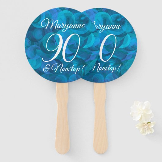 Elegant Ocean Blue 90 en Nonstop Birthday Party Handwaaier (Voorkant en achterkant)