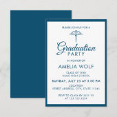 Elegant Ocean Blue Caduceus Pharmacist Afstuderen Kaart (Voorkant / Achterkant)