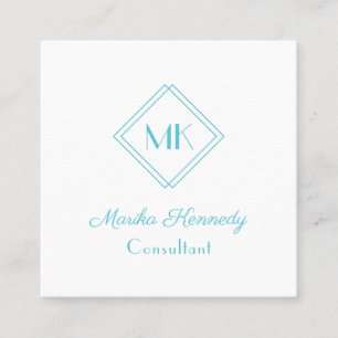 Elegant Ocean Blue Script Monogram Vierkante Visitekaartje