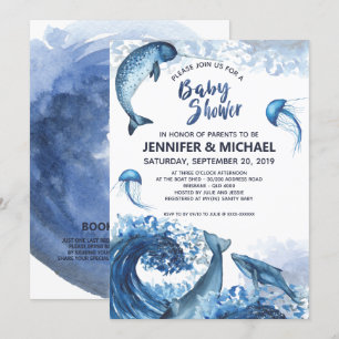 Elegant Ocean Waterverf Baby shower Kaart