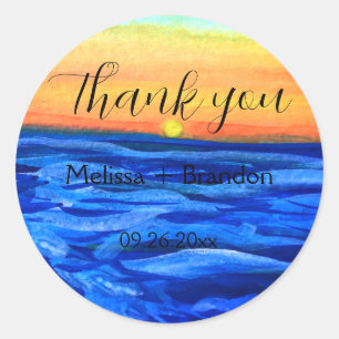 Elegant Ocean Waves Beach Zee Destination Wedding Ronde Sticker