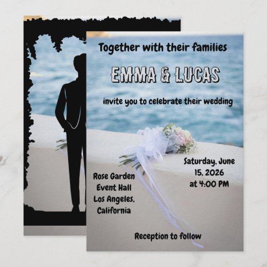 Elegant Ocean Wedding Invitation | Beach Theme | E (Devant / Derrière)
