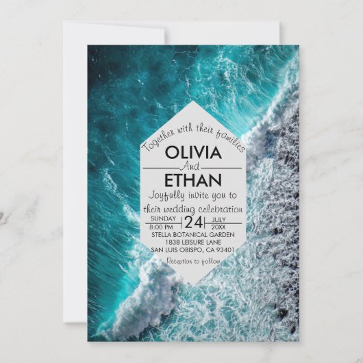 Elegant oceanische blauwe golven Weddenschap Kaart (Voorkant)