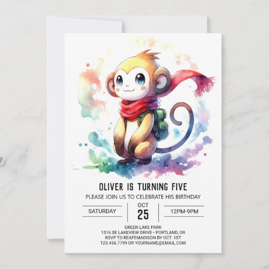 Elegant Oerwoud Monkey Verjaardag Kaart (Voorkant)