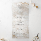 Elegant off White & Gold Metallic marmer Wedding Drieluik Uitnodiging (Binnen)