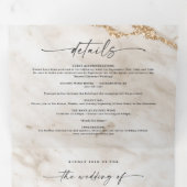 Elegant off White & Gold Metallic marmer Wedding Drieluik Uitnodiging (Binnenzijde eerst)