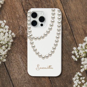 Elegant off white Pearl ketting iPhone 15 Pro Max Hoesje