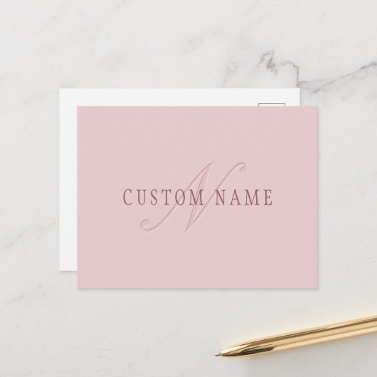 Elegant ogend monogram | Rosé goud Briefkaart (Voorkant / Achterkant in situ)