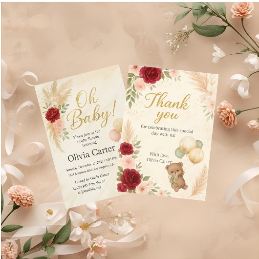 Elegant Oh Baby Shower Invitation with Teddy Bear