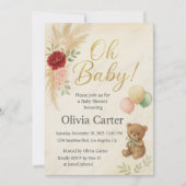 Elegant Oh Baby Shower Invitation with Teddy Bear (Devant)