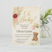 Elegant Oh Baby Shower Invitation with Teddy Bear (Debout devant)