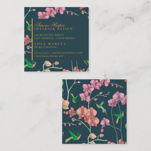 Elegant Oiseaux & Carte de visite Carré botanique (Devant / Derrière)