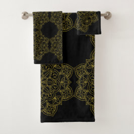 Elegant Old Gold Mandalas op Black Bad Handdoek