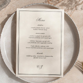 Elegant Old Money Black and White Wedding Menu