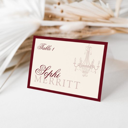 Elegant Old Money Wine Red Wedding place cards Kaart