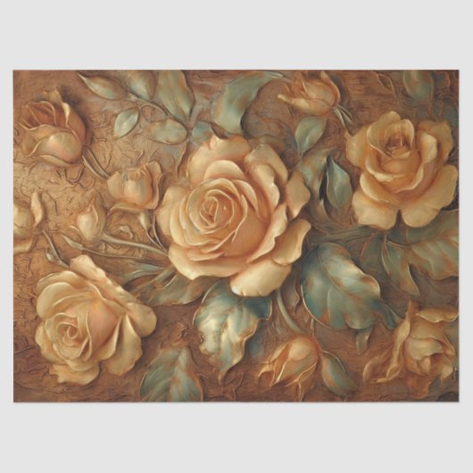 Elegant olieverfschilderij goud  Franse rozen Tissuepapier (Voorkant)