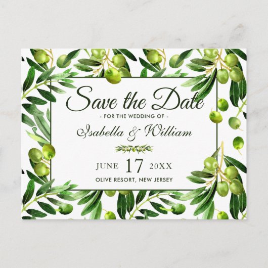 Elegant Olijfblad Boho Tuin Save the Date Aankondigingskaart (Voorkant)