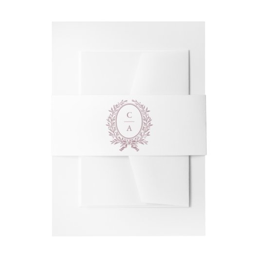 Elegant Olijfblad Krans Mauve Bruiloft Monogram Uitnodigingen Wikkel (Voorkant Voorbeeld)