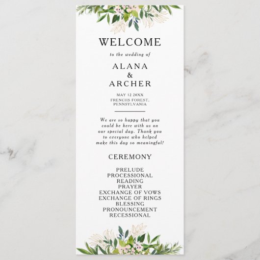 Elegant Olijfgroen Bruiloft Programma (Voorkant)