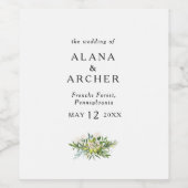 Elegant Olijfgroen Bruiloft Wijn Label Wijn Etiket (Enkel label)