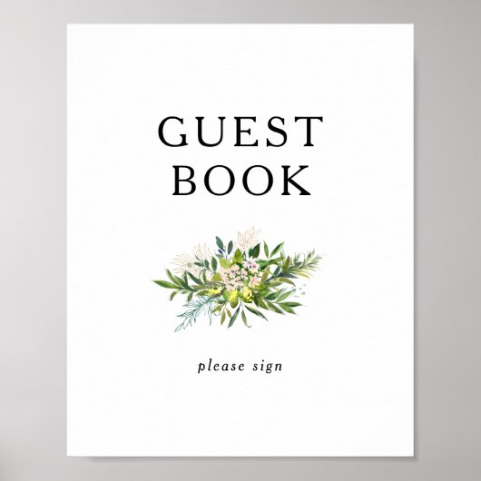 Elegant Olijfgroen Guestbook Bord Poster (Voorkant)
