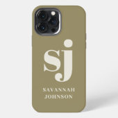 Elegant Olijfgroen monogram initialen iPhone Hoesje (Achterkant)