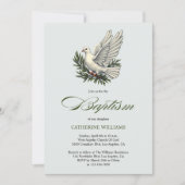 Elegant Olijfgroen Script Witte Duif Doop Kaart (Voorkant)