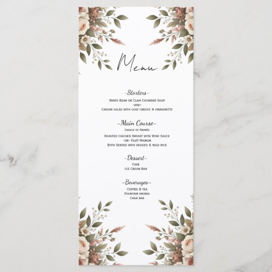 Elegant Olijfgroen & Wit Bloemen Hoekmenu Menu (Voorkant)