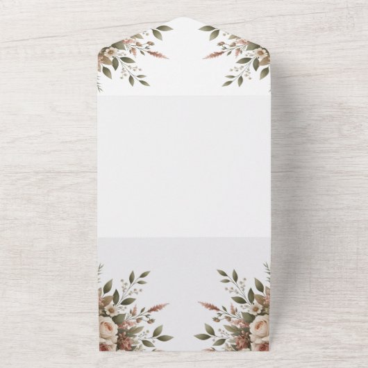 Elegant Olijfgroen & Witte Bloemen Baby shower All In One Uitnodiging (Buitenkant)