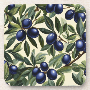 Elegant Olijftak Patroon met Deep Blue Olijven Bier Onderzetter