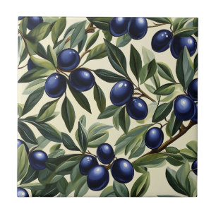 Elegant Olijftak Patroon met Deep Blue Olijven Tegeltje