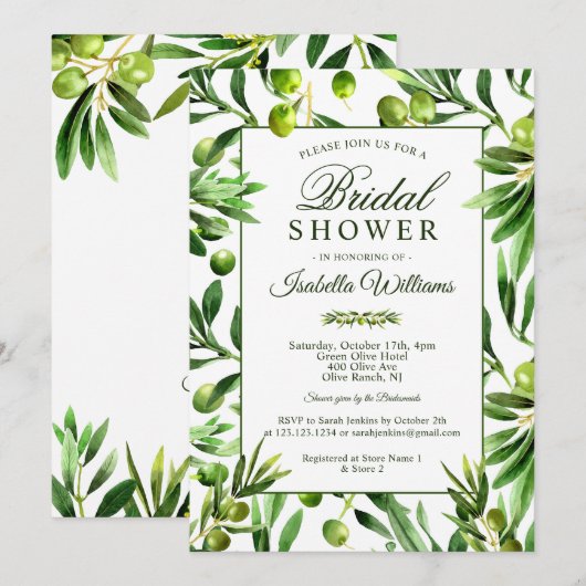 Elegant Olive Boho Garden Bridal Shower Kaart (Voorkant / Achterkant)