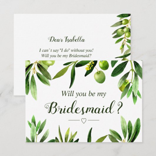 Elegant Olive Boho Garden Bridesmaid Uitnodiging (Voorkant / Achterkant)