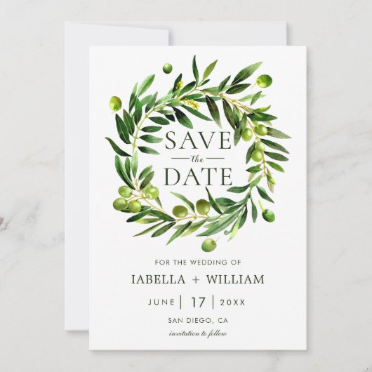 Elegant Olive Boho Save the Date Wedding Card (Voorkant)