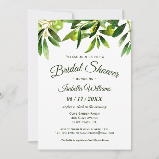 Elegant Olive Boho Summer Bridal Shower Kaart (Voorkant)