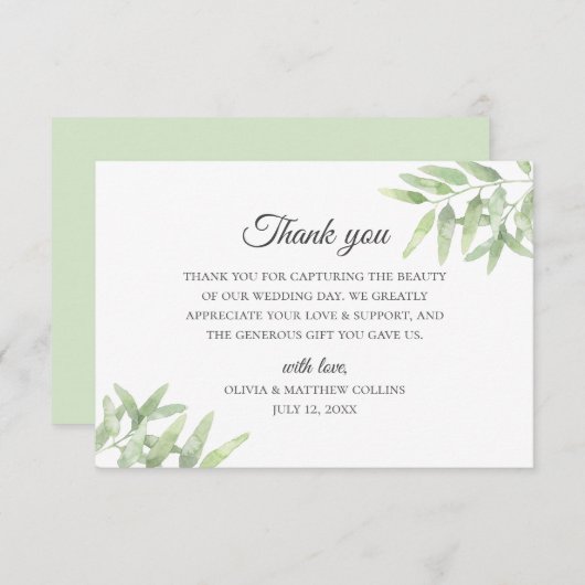Elegant Olive Branch. Eenvoudige bruiloft Dank u Kaart (Voorkant / Achterkant)