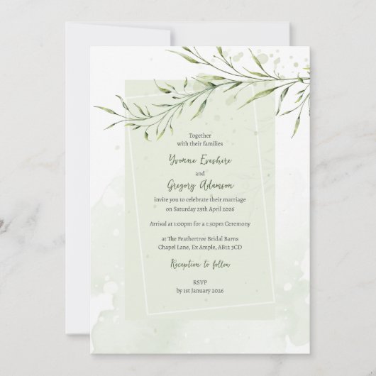 Elegant Olive Branch Wedding Invitation (Devant)