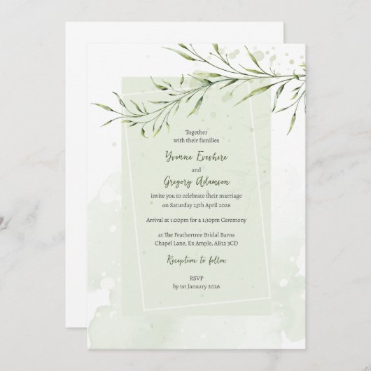 Elegant Olive Branch Wedding Invitation (Devant / Derrière)