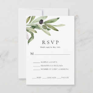 Elegant Olive Branch Wedding RSVP Kaart