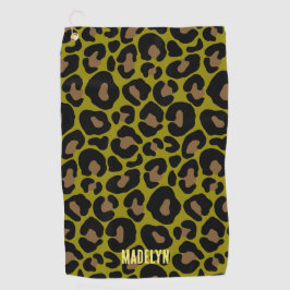Elegant olive green and black leopard Monogrammed  Golfhanddoek