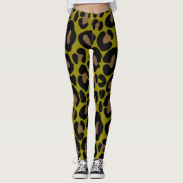 Elegant olive green and black leopard Print Leggings