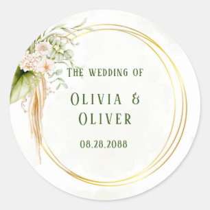 Elegant Olive Green and Gold Wedding Ronde Sticker