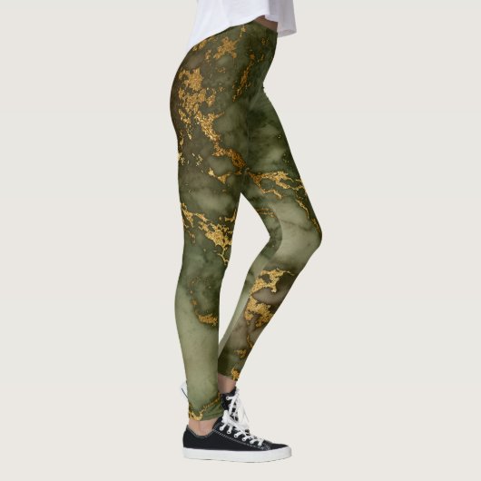 Elegant Olive Green en Gold Marble Leggings (Rechts)