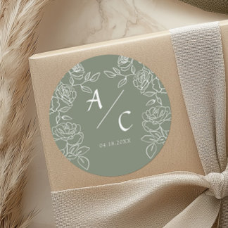 Elegant Olive Green French Roses Wedding Ronde Sticker