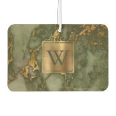 Elegant Olive Green Gold Marble Monogram Luchtverfrisser (Voorkant)