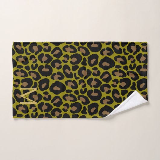 Elegant Olive Green Leopard Monogram  (Serviette à main)